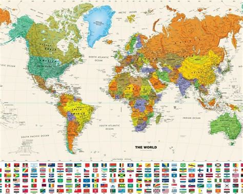 World Map With Country Flags Large Poster Art Print A3 A4 Ebay