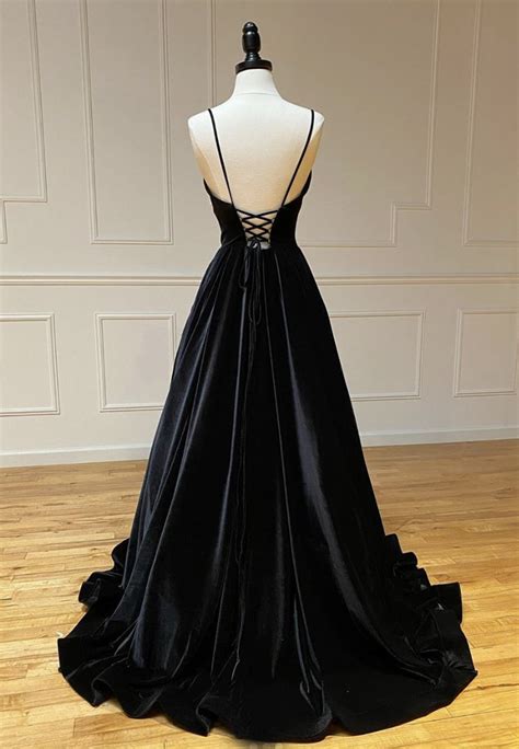 Black V Neck Velvet Prom Dress Evening Dress Black Prom Dresses Prom