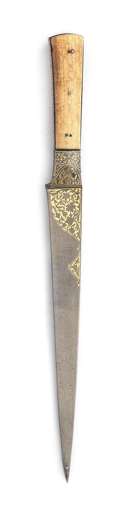 bonhams a large gold damascened steel walrus ivory hilted dagger kard persia 18th century