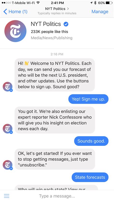 You can now get daily election updates on Messenger, with NYT Politics