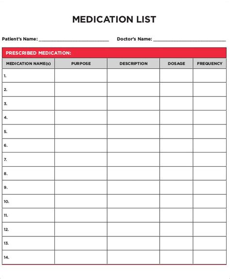 Medication List Template My Excel Templates
