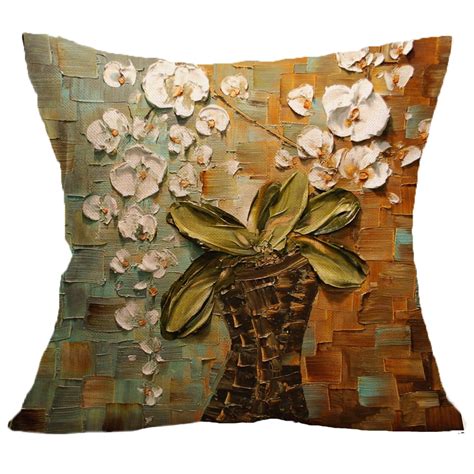 Decorative Throw Pillow Covers 18x18 Inches Flower Linen Pillow Cases