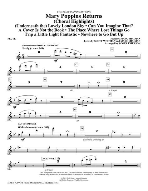 Mary Poppins Returns Choral Highlights Arr Roger Emerson Flute Sheet Music Marc Shaiman