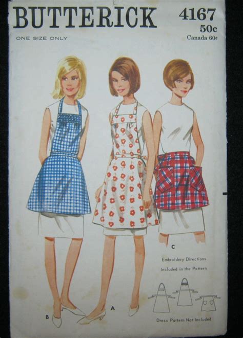 Vintage Apron Pattern Butterick 4167 Uncut One Size Three Versions Half