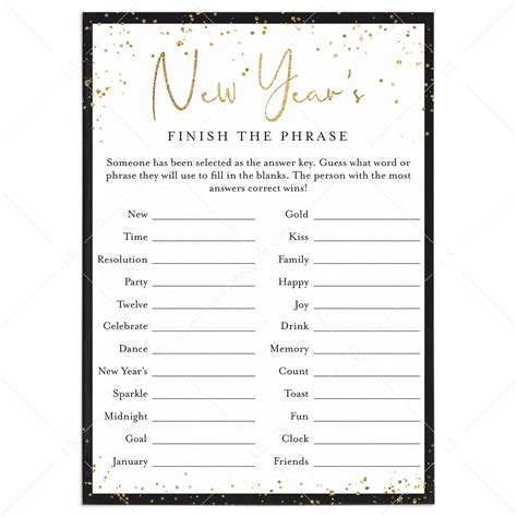 New Years Eve Party Game For Groups Printable Finish The Phrase New Years Eve Games New