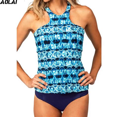 geometric two pieces swimsuit 2017 women high neck swimwear floral tankini push up bathing suits