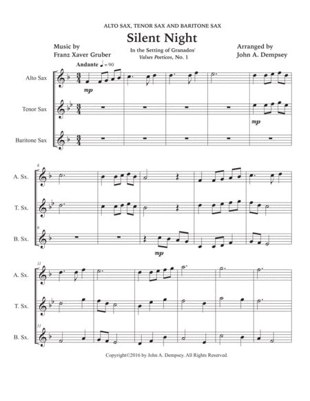 Silent Night Woodwind Trio For Alto Sax Tenor Sax And Baritone Sax