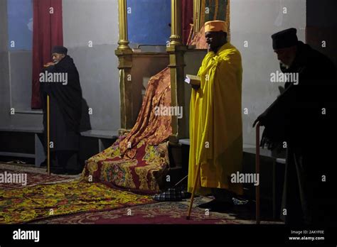 Ethiopian Orthodox Christian Monks Praying Inside The Ethiopian Church