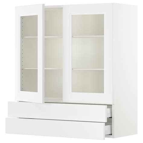 Sektion Maximera Wall Cabinet With 2 Glass Doors2 Drawers White