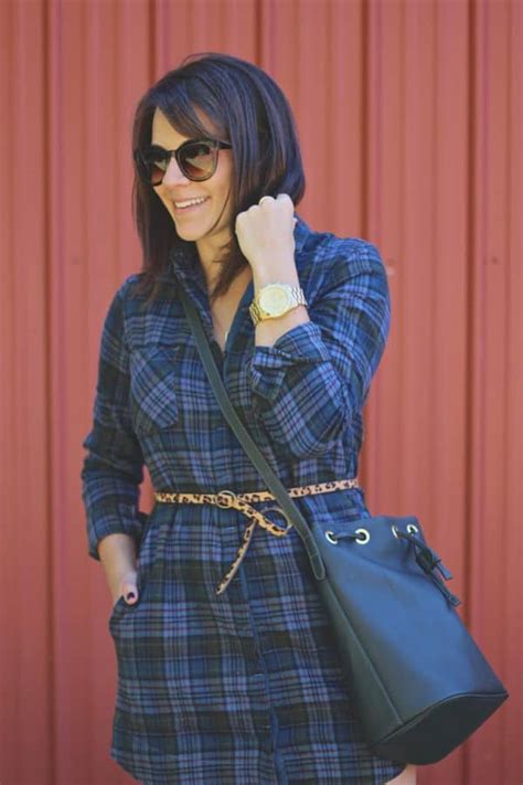 Flannel Plaid Shirt Dress For Fall