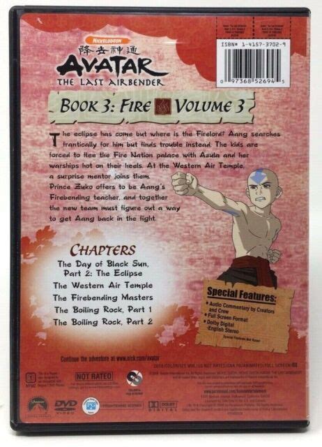 Avatar The Last Airbender Book 3 Fire Volume 3 Dvd 2008 Ebay