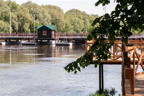Wooden Embankment And Pontoon Bridge Bobrenevsky At Moscow River In