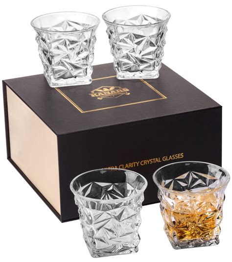 Kanars Whiskey Glass Set Crystal Rocks Glasses Set Of 4 For Scotch Bourbon Whisky Rum Liquor