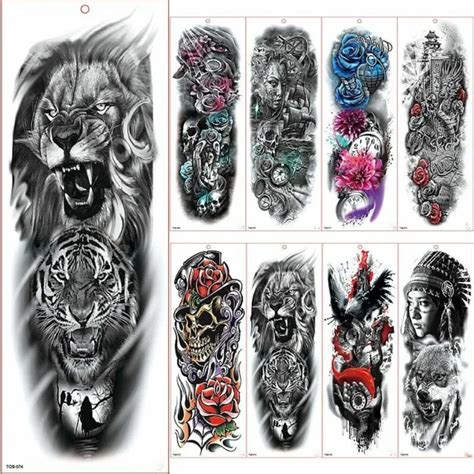 Temporary Tattoo Sticker Forest Tiger Lion Flower Waterproof Arm Sleeve