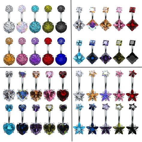 10 Pcslot Sexy Women Stainless Steel Belly Button Rings 4 Style Mixd Colors Cubic Zircon Navel