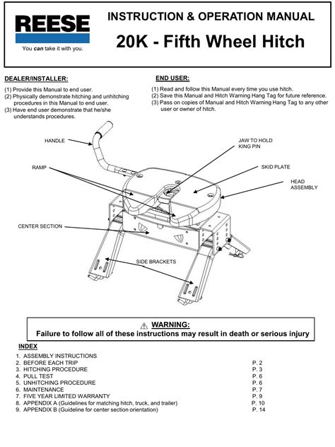 How do i get a wiring diagram for my fifth wheel trailer? Reese 5th Wheel Hitch Parts Diagram - Ekerekizul