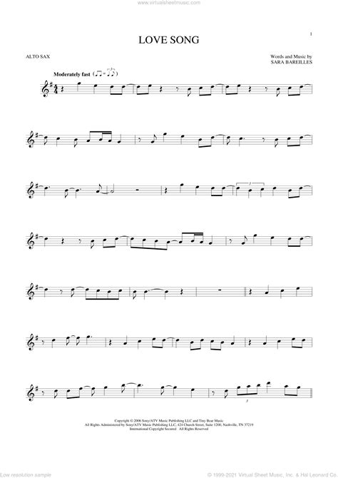 Bareilles Love Song Sheet Music For Alto Saxophone Solo Pdf