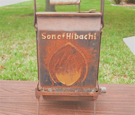 New vintage hibachi grill 10x17 red enamel hardwood handles base original box. VINTAGE SON OF HIBACHI GRILL, CAMPING GRILL, PORCH PATIO ...