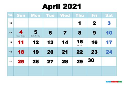 Free Printable April 2021 Calendar Printable Templates