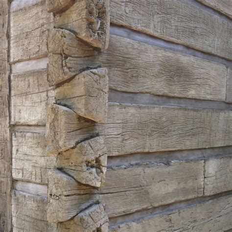 When real logs are stacked the ***** line is offset on adjoining walls. Finish — Duro-Log | Concrete siding, Log home decorating ...