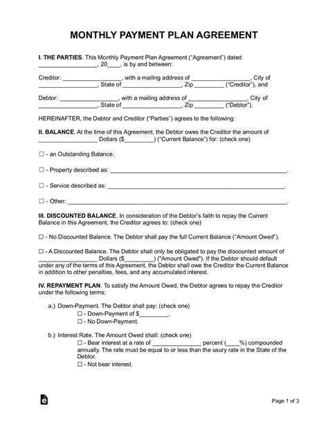 Free Monthly Recurring Payment Plan Agreement Word Pdf Eforms