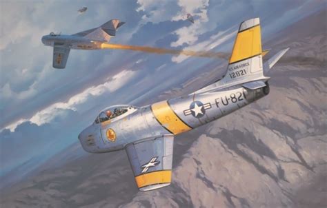 Wallpaper War Art Painting Aviation F 86 Sabre Korea