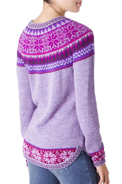 Unicef Market Soft Lavender Flowers 100 Alpaca Pullover Sweater From