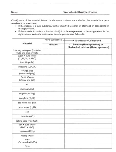 35 Classifying Matter Worksheet Element Compound Or Mixture - combining ...