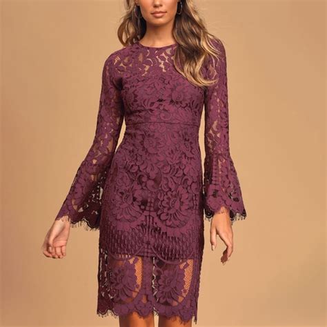 Lulu S Dresses Nwt Lulus Enrapturing Elegance Plum Lace Long Sleeve Midi Dress Poshmark