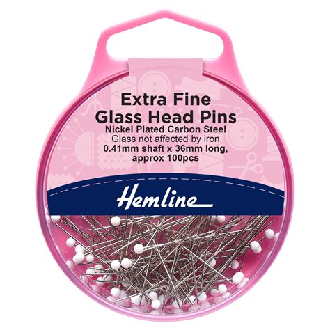Hemline Glass Head Pins Nickel 35mm 100 Pieces Pins Barnyarns Ripon Ltd