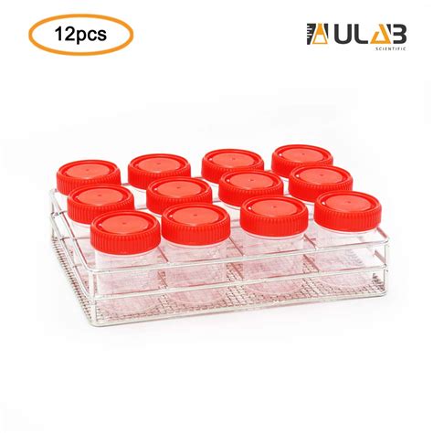 Ulab Scientific Specimen Container And Rack Set 12pcs Of Red Cap