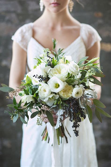 Bridal Wild Bouquet In White And Green Pear Wedding Inspiration In A