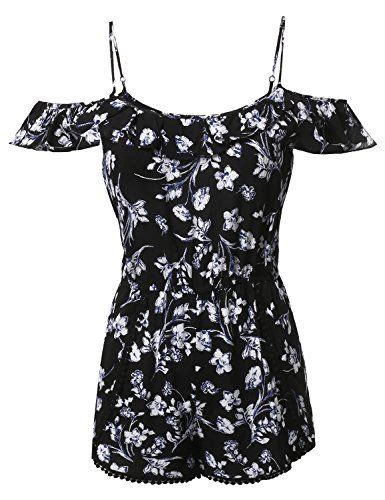 Awesome21 Womens Summer Ruffle Off Shoulder Strap Floral Print Romper