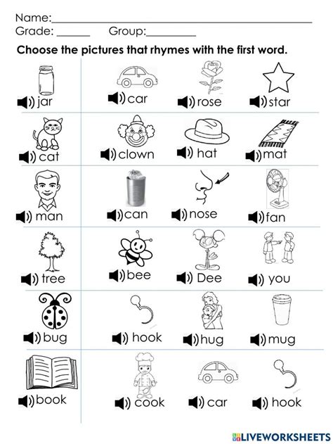 Rhyming Words Interactive Activity For Grade 12 You Can Do The