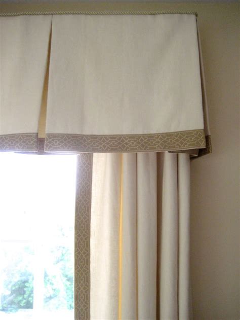 There are two simple ways to hold it in place. Classic beige embroidered tape trim on box pleated valance ...