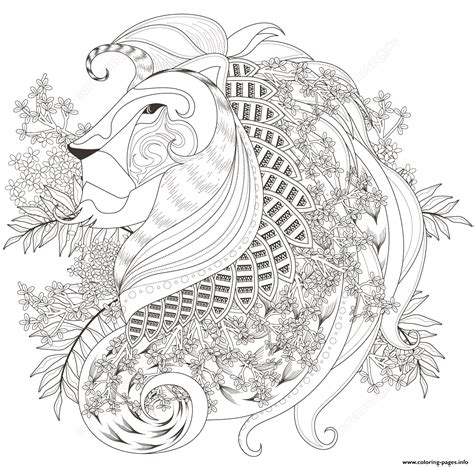 Coloring page with lion head and beautiful mandala in background. Zentagle Lion With Floral Elements Adults Coloring Pages ...