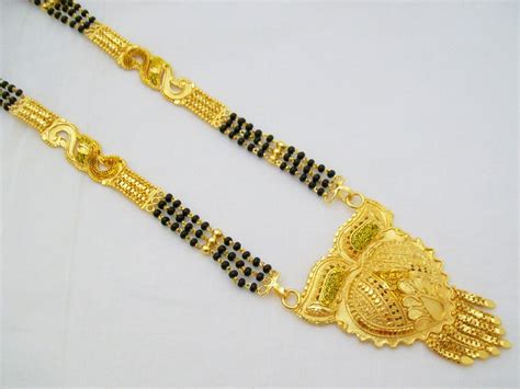 22k Gold Plated Mangalsutra Traditional Design Black Bead Jewellery India