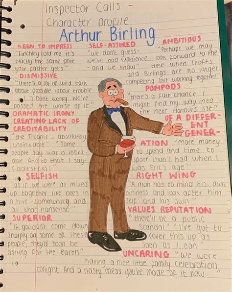 Arthur Birling Inspector Calls English Literature Notes Gcse Revision Essay Writing Skills