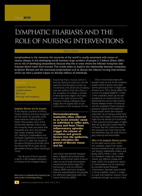 Pdf Lymphatic Filariasis And The Role Of Nursing Interventions