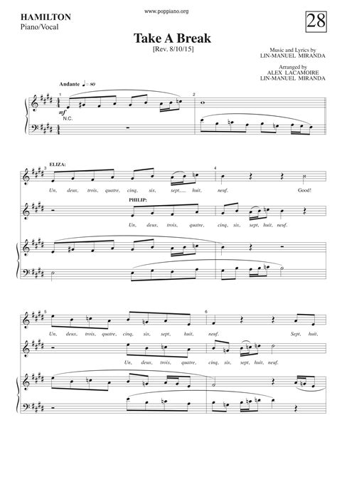 Lin Manuel Miranda Hamilton Take A Break Sheet Music Pdf Free