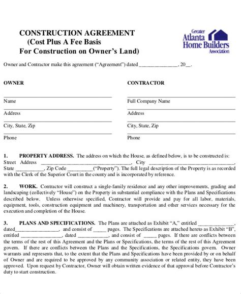 16 Free Construction Agreement Templates Word Pdf Pages