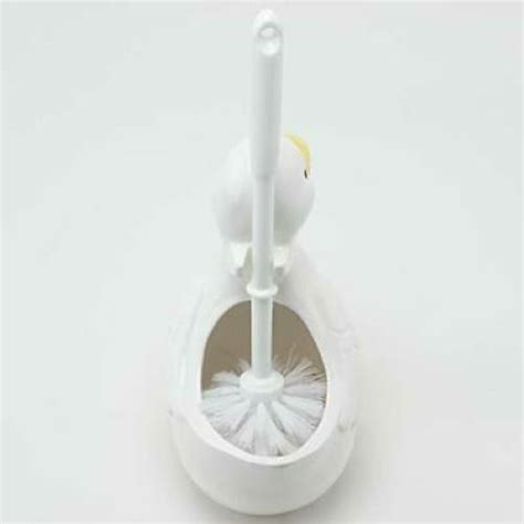 Sun Art Cute White Pottery Duck Toilet Brush Holder Set Bowl Cleaner