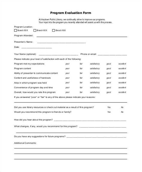 Library Evaluation Form Sample