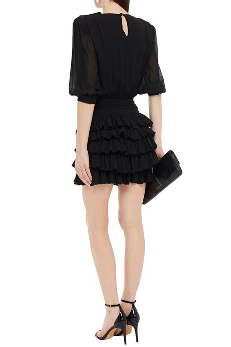Black Sequin Embellished Ruffled Silk Chiffon Mini Dress Sale Up To Off THE OUTNET