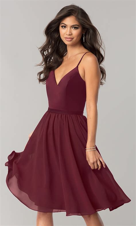 Short Chiffon Sangria Red Wedding Guest Party Dress