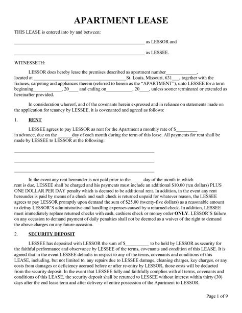 Apartment Lease Agreement Free Printable - Free Printable