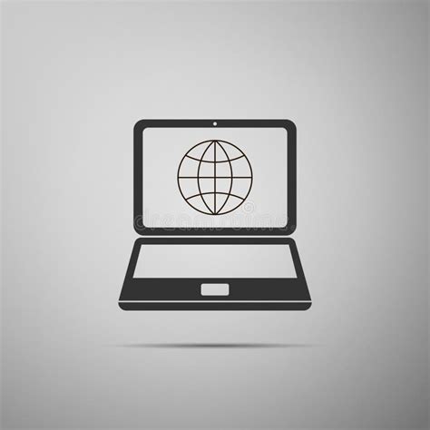 Globe On Screen Of Laptop Icon Isolated On Grey Background Notebook