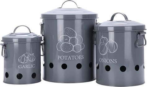 Vintage Storage Canisters Potato Onion Garlic Bins Containers 3 Pack