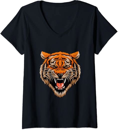 Womens Cool Wild Tiger Tee Shirts Tiger Fashion Graphic Design V Neck