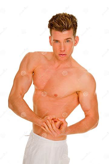 Bare Chested Man Showing Muscles Stock Image Image Of Portrait